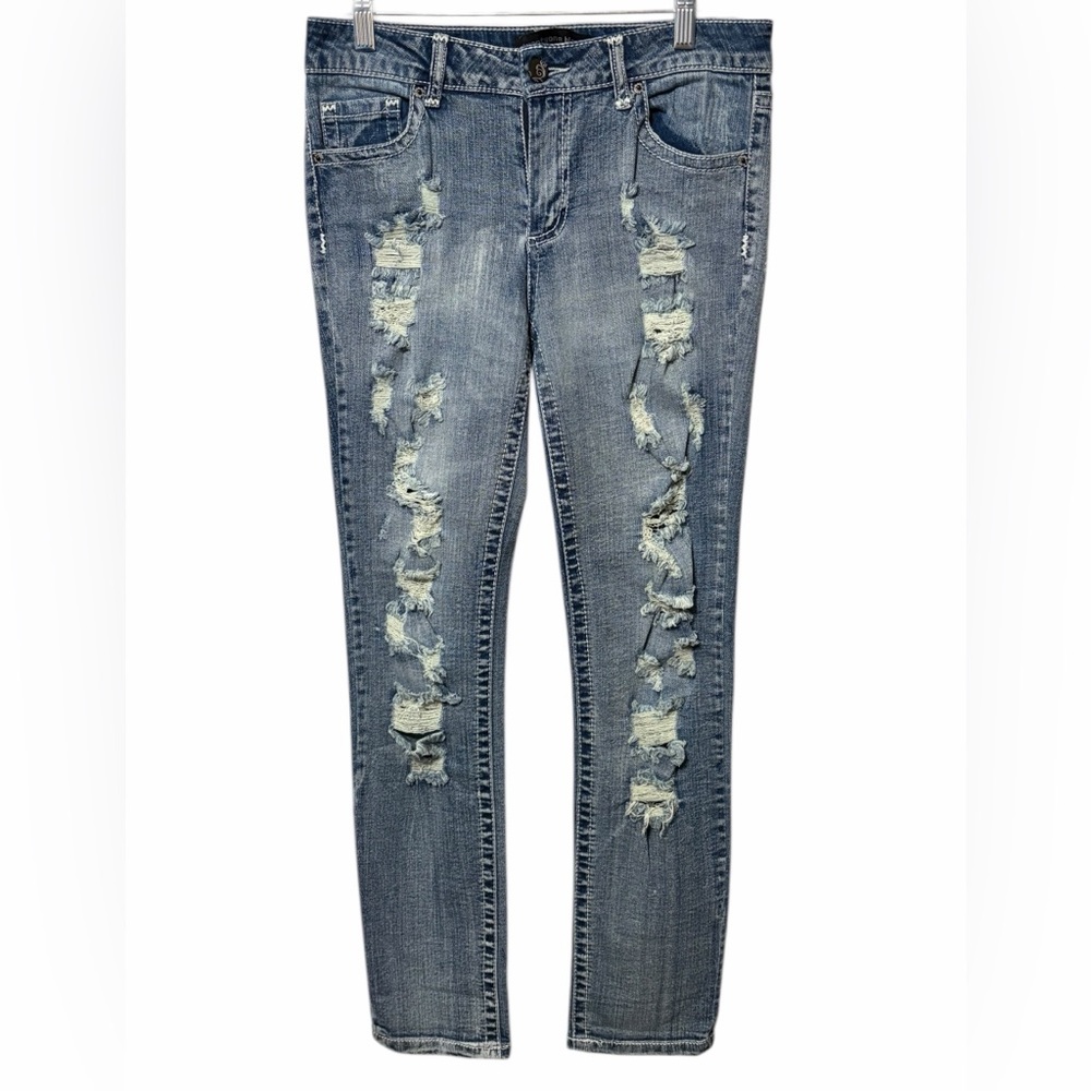 Distressed Light Blue Skinny Jeans - Women's Stretch Denim